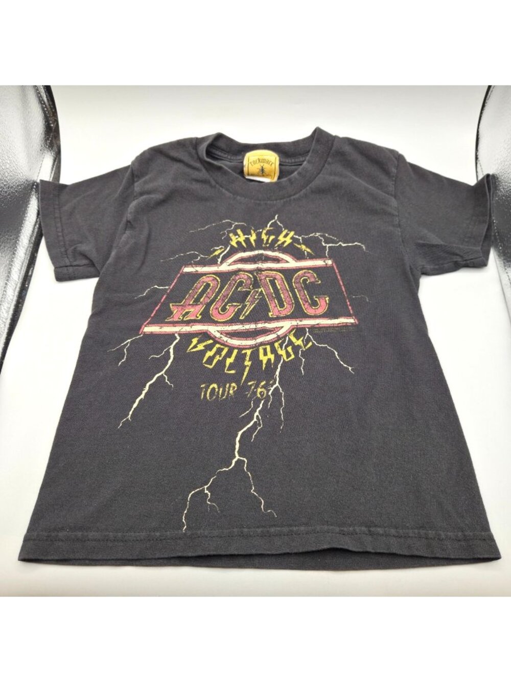 AC/DC High Voltage Tour 76 Rock T-Shirt Black Rockware Cotton Kids Size 4/5